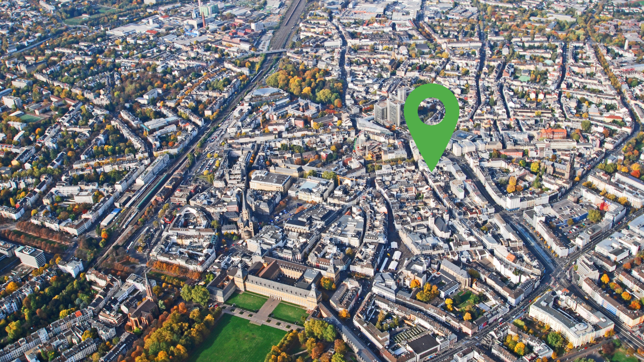 Luftaufnahme von Bonn mit Markierung als Banner für Blog zum Wohnungsmarkt.