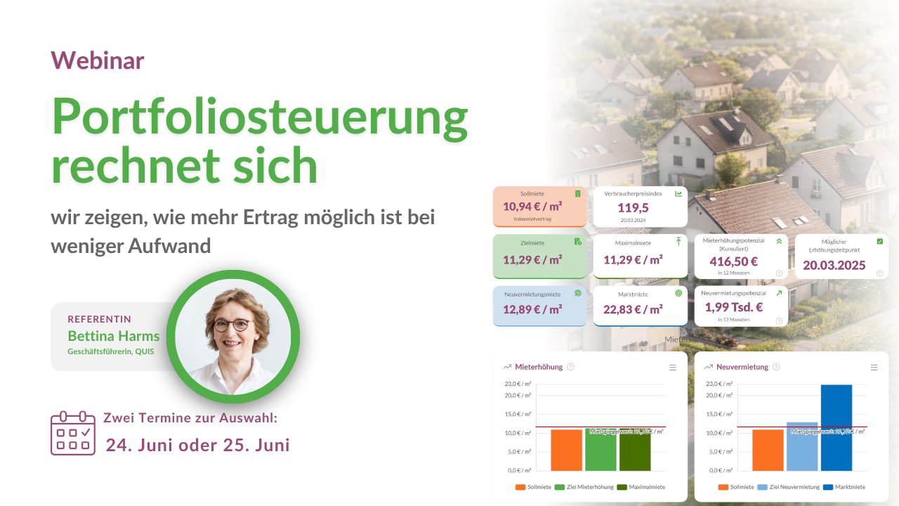 Webinar Portfoliosteuerung mit Bettina Harms und QUIS Mietanalyse für mehr Ertrag im Wohnungsbestand